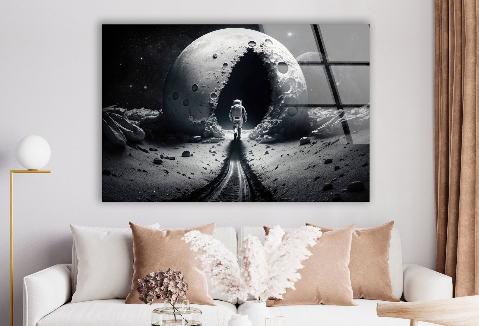 Large Moon Wall Art , Astronaut Space Tempered Glass Panels , Stained ...