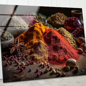 Herbs and Spices Kitchen Wall Art ,  Tempered Glass Decor for Her ,  Kitchen Glass Printing