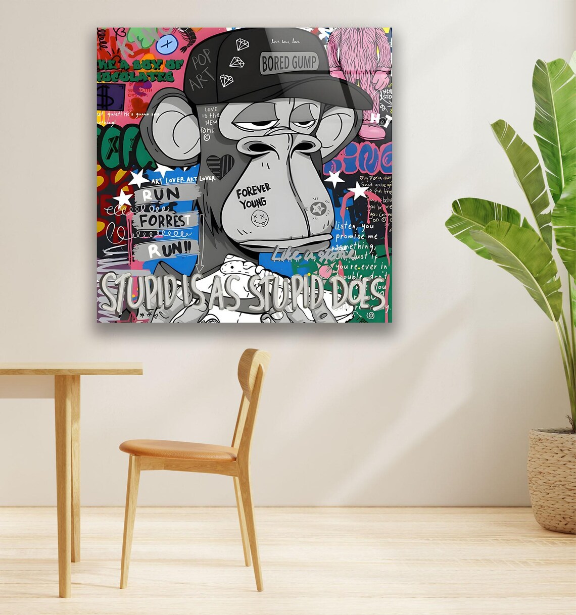 Pop Art Monkey Tempered Glass Wall Art Large Glass Wall Panels Print on