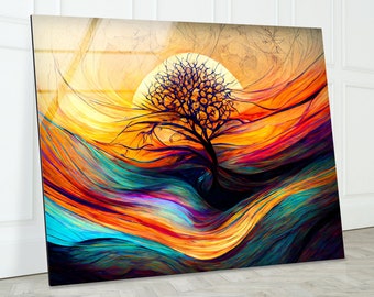 Tree of Life Tempered Glass Wall Art: Modern Nature Print