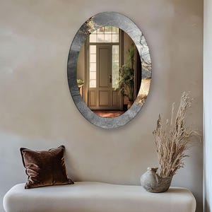 Modern Gold Oval Wall Mirror: Tempered Glass Entryway Mirror