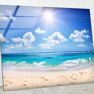 Tempered Glass Beach Wall Art: Coastal Seascape Decor