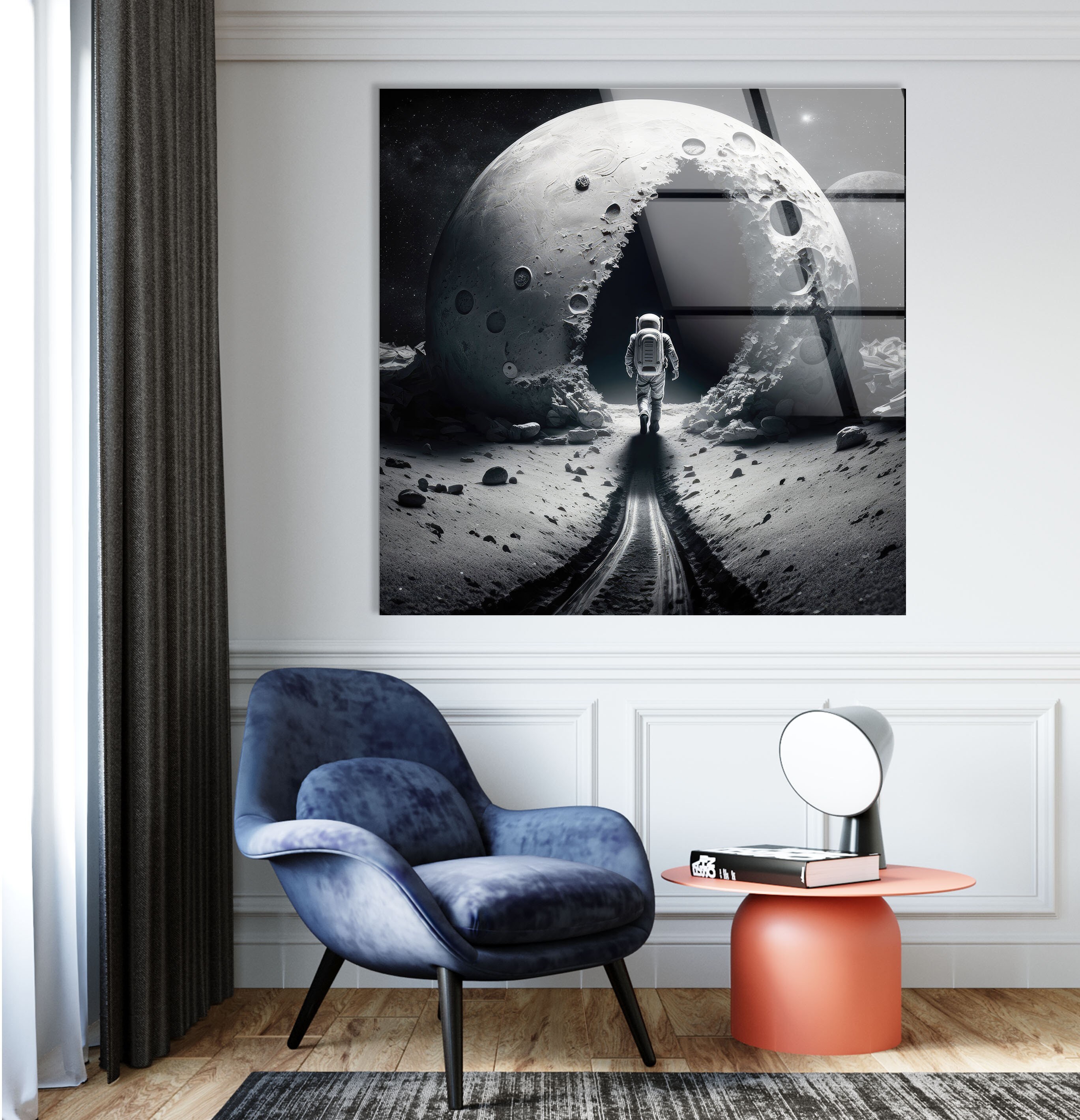 Large Moon Wall Art , Astronaut Space Tempered Glass Panels , Stained ...