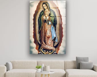 Virgin Mary Tempered Glass Wall Art: Christian Home Decor