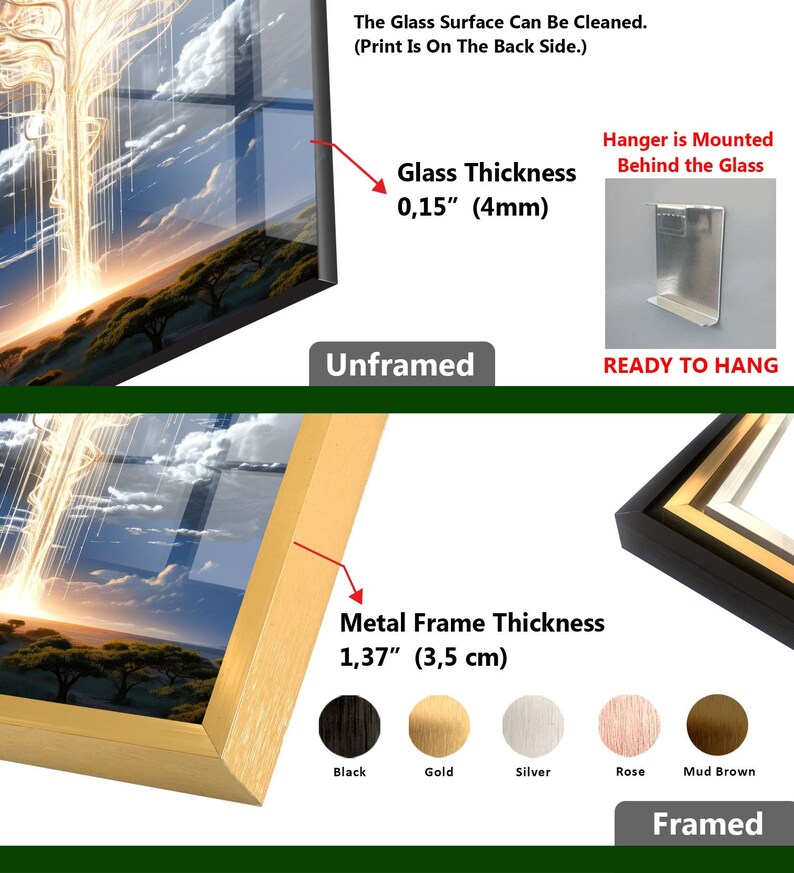 Mystical Tree of Life Containing Light Large Glass Wall Art Glass