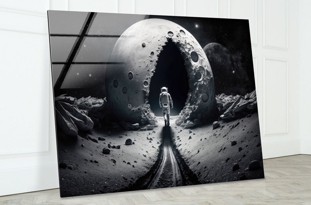 Large Moon Wall Art , Astronaut Space Tempered Glass Panels , Stained ...
