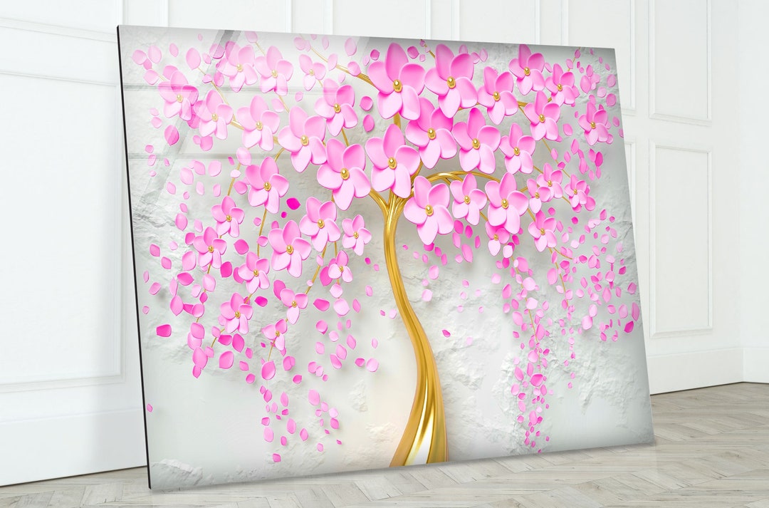 Tableau Mural En Verre Trempé Moderne - Décor Floral Abstrait Bleu - Taille Sur Mesure