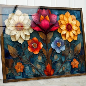 Nature Flower Wall Art, Floral Wall Art, Tempered Glass Wall Art, Floral Floral Glass Prints, Large Wall Art Flower Art