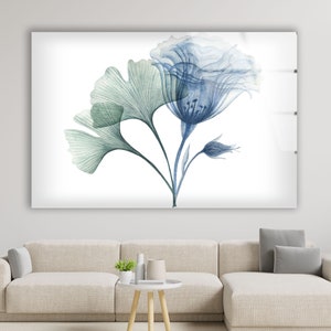 Blue Floral Tempered Glass Wall Art: Modern Flower Prints