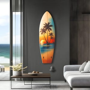Tempered Glass Surfboard Wall Art: Asymmetrical Tropical Decor