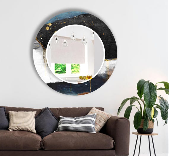 Modern Gold Framed Round Mirror: Tempered Glass Wall Decor
