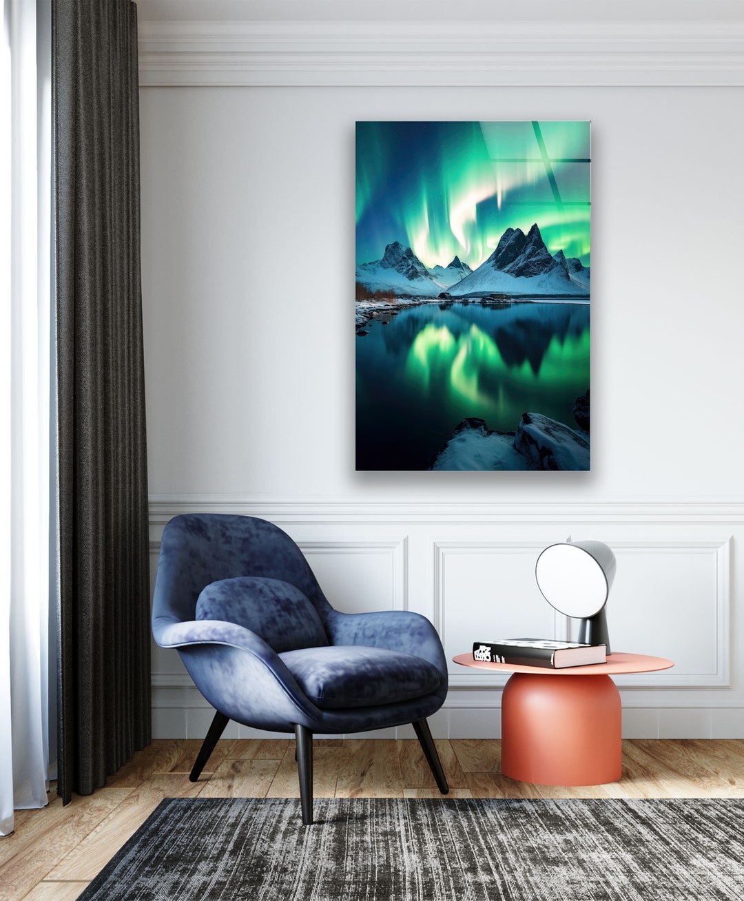 Northern Lights Over Olstind Lofoten Islands Norway Glass Wall Art