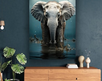 Tempered Glass Elephant Wall Art: Modern UV Print Home Decor
