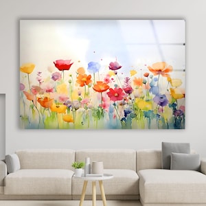 Colorful spring flower wall art, Tempered glass wall art, Glass printing Art, Botanical wall print, Autumn flower wall art, Floral wall art