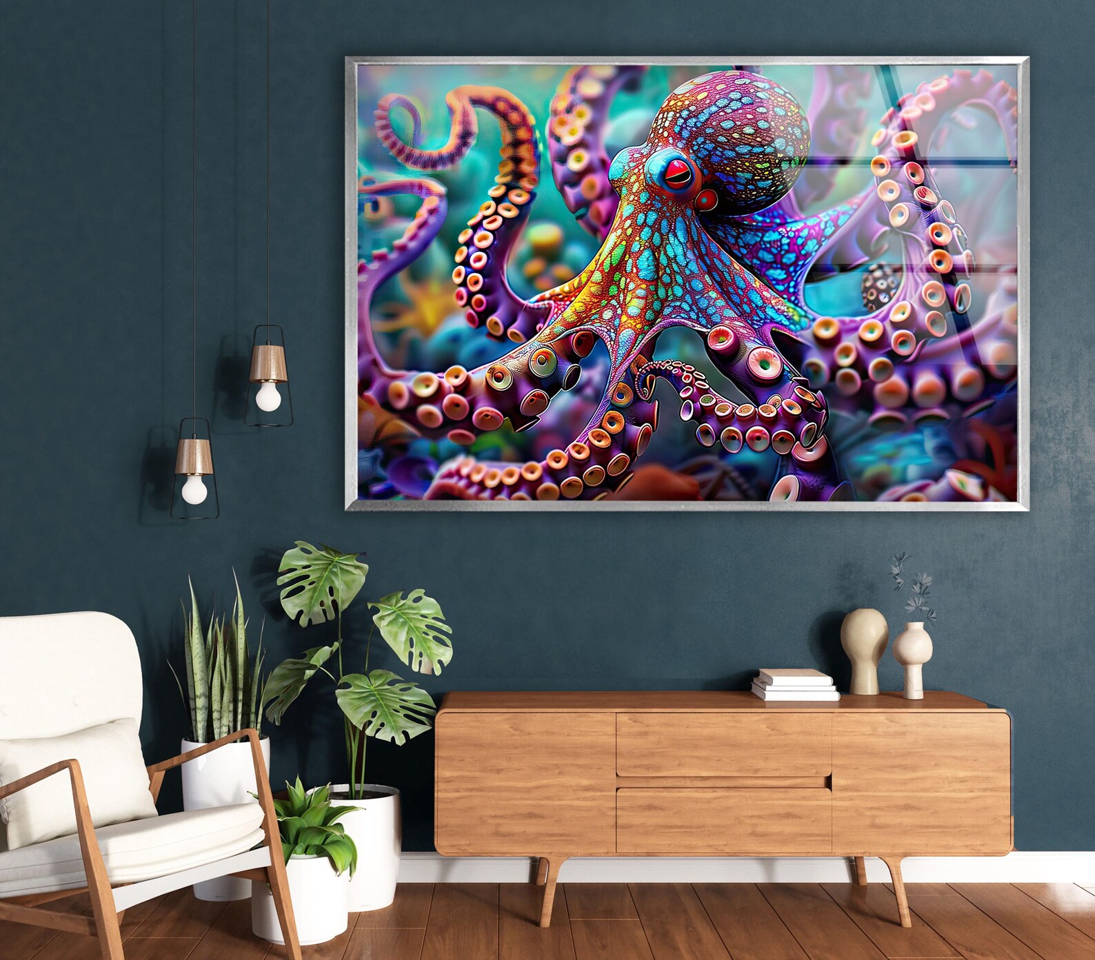 Octopus Glass Wall Art Colorful Home Decor Large Wall Print Gift for