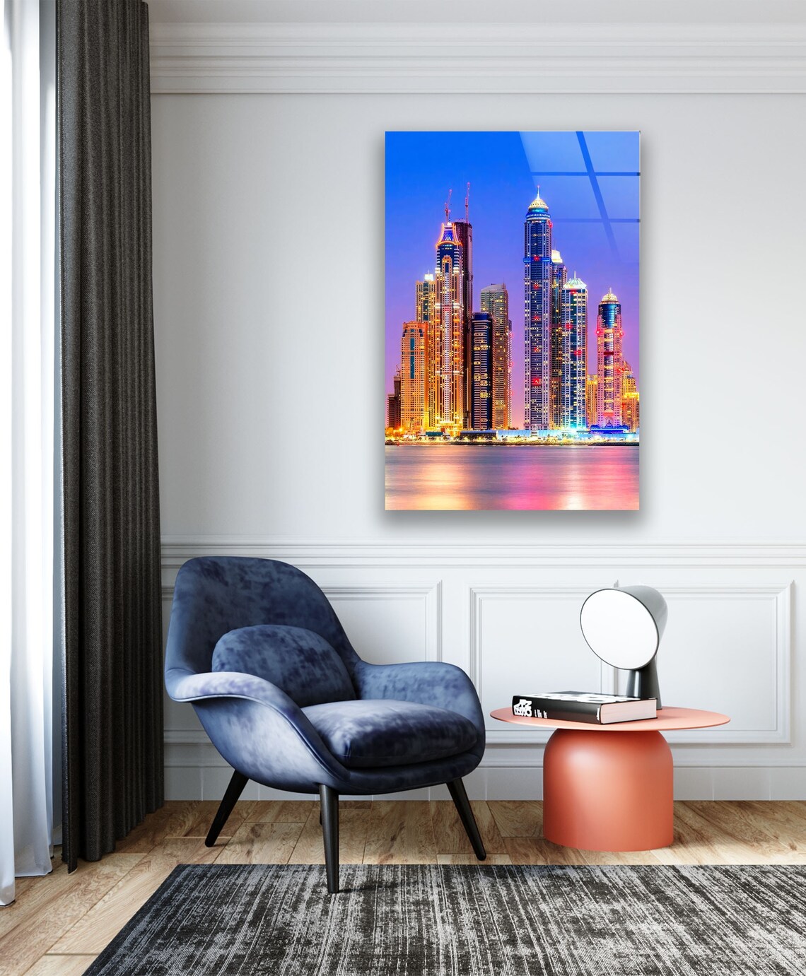 Beautiful View City Aesthetic Glass Wall Decor for Living Room Large