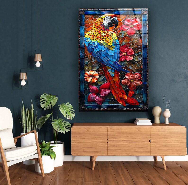 Colorful Parrot Made of Tempered Glass Wall Decor for Sale Photographs