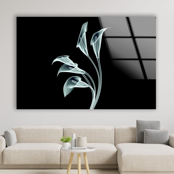 Xray Flower Wall Art-Black Flower Wall Art-Tempered Glass Wall Art-Black Floral Wall Decor-Floral Home Decor-Large Wall Art Gifts for her