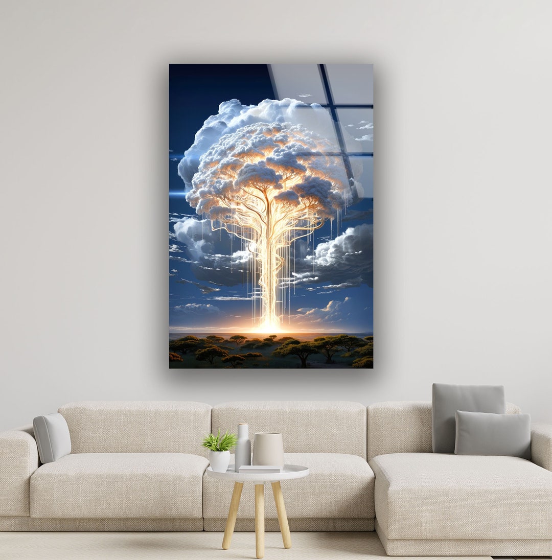 Mystical Tree of Life Containing Light Large Glass Wall Art Glass