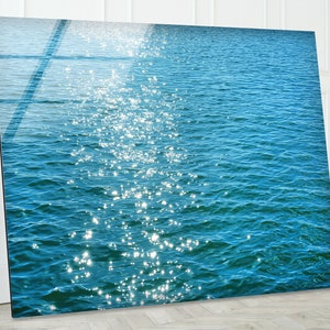 Large Blue Sea Waves Tempered Glass Wall Art for Living Room ,  Ocean Wave Design ,  Coastal Home Decor