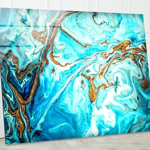 Tempered Glass Wall Art, Glass Printing Art, Large Wall Hangings, Turquoise Abstract Wall Art, Turquoise Alcohol ink Art,