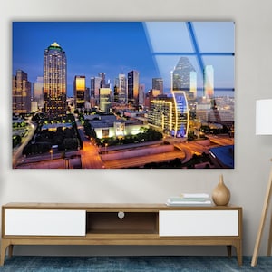 Dallas Cityscape Tempered Glass Wall Art: Modern Home Decor