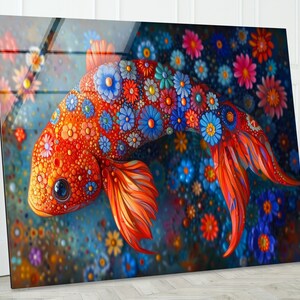 Koi Fish Tempered Glass Wall Art: Modern Aquarium Decor