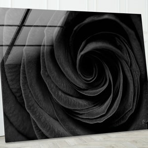 Black Rose Tempered Glass Wall Art: Modern Floral Decor