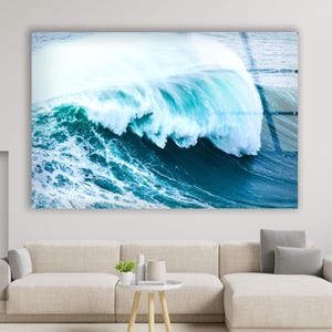 Blue Wave Tempered Glass Wall Art: Ocean Abstract Print