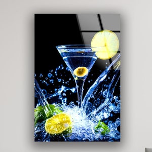 Tempered Glass Martini Wall Art: Modern Bar Decor