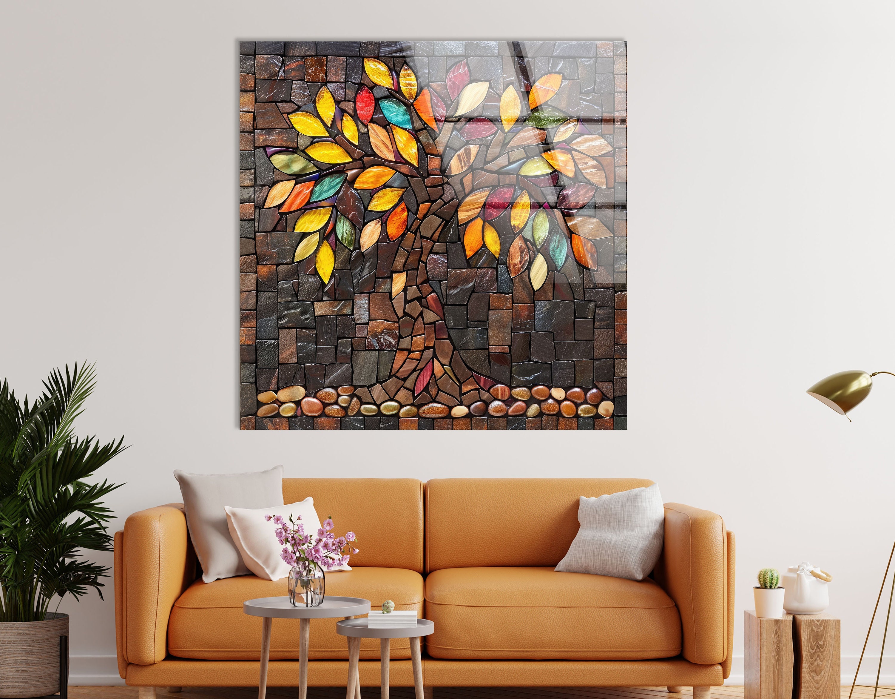 Panneau Vitrail Artisanal Arbre De Vie - Verre Multicolore - UN À CE PRIX