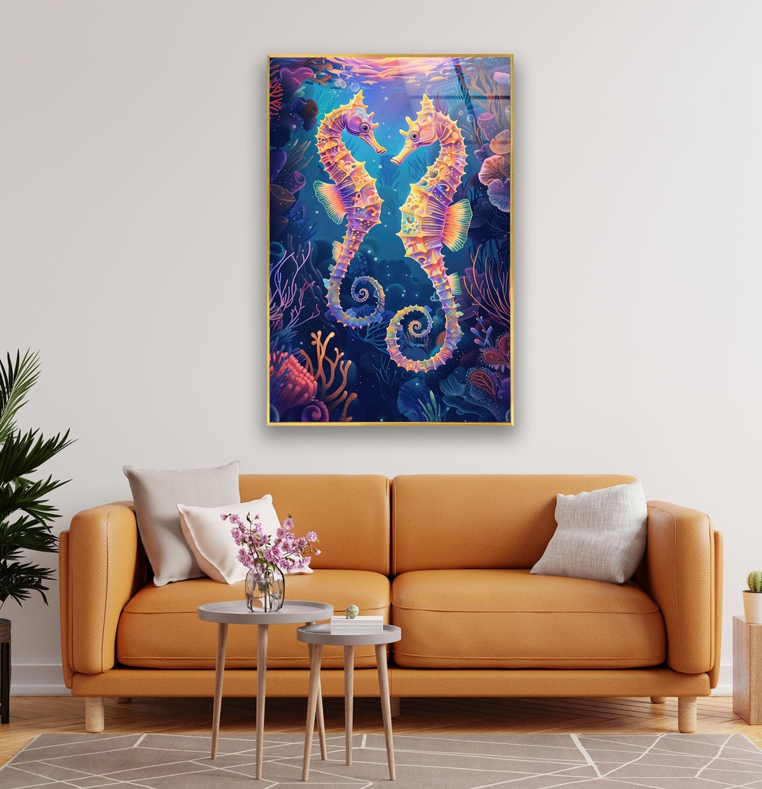 Ocean Life Seahorse Octopus Coral Fish Glass Wall Decor for Sale