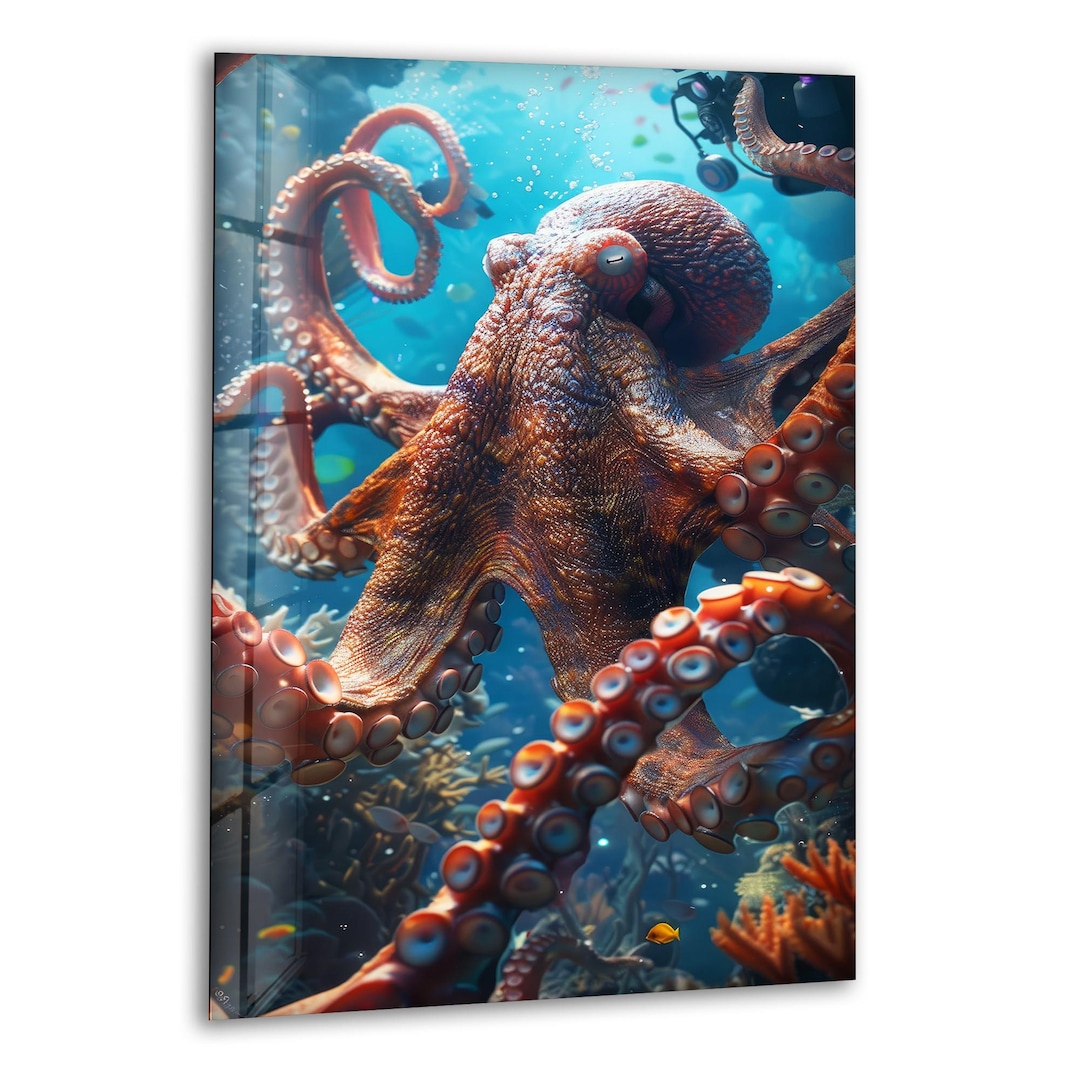 Octopus Glass Wall Art Ocean Home Decor Etsy