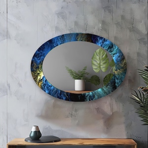 Blue Tempered Glass Oval Wall Mirror: Modern Bathroom Decor
