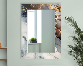 Tempered Glass Wall Mirror: Modern Marble Decor