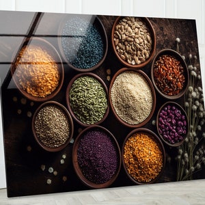 Tempered Glass Wall Art, Glass Kitchen Glass Printing, Herbs Wall Art Spices Wall Art, Kitchen Wall Art