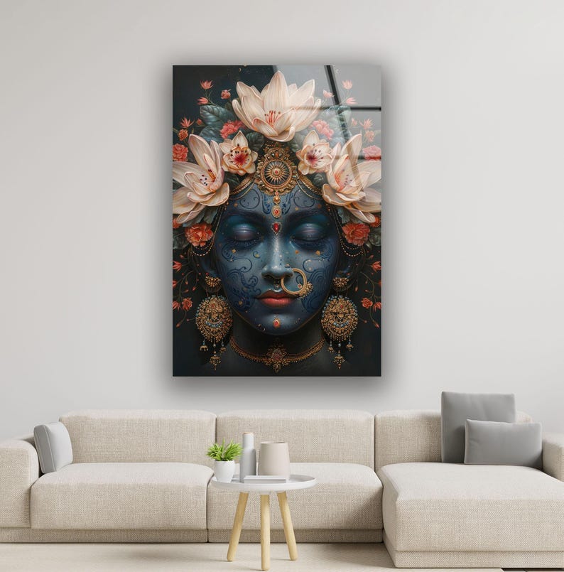 Lord Krishna Glass Wall Art Divine Hindu Home Decor Etsy