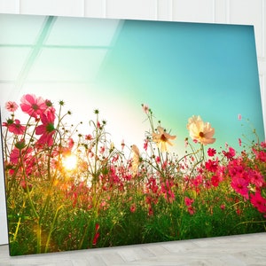Nature Wild flowers Wall Art, Floral Wall Art, Tempered Glass Wall Art, Floral Large Wall Art Poppy Blossom Wall Art