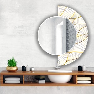 Asymmetrical Gold Wall Mirror: Tempered Glass Geometric Half Circle