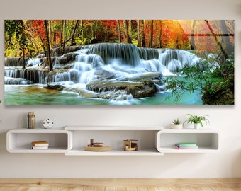 Waterfall Glass Wall Art - Nature Landscape Photography - Tranquil Forest glass prints - Large Scenic Glss Wall Printing Art