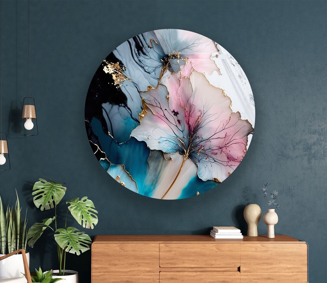 Round Floral Glass Wall Art Tempered Glass Sun Catcher Home Decor Etsy