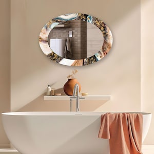 Modern Gold Oval Wall Mirror: Tempered Glass, Decorative Entryway Mirror