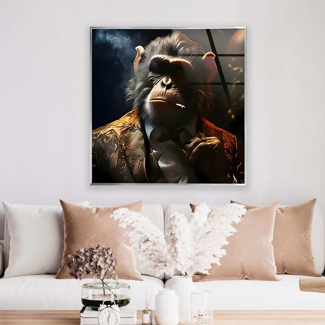 Gorilla Smoking Businessman Glass Wall Art Glass Panel Art for Home