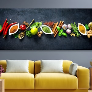 Large Tempered Glass Panoramic Wall Art for Kitchen, Spices Glass Wall Art, Herbs Glass Printing Art, Kitchen Glass Art, Tempered glass art