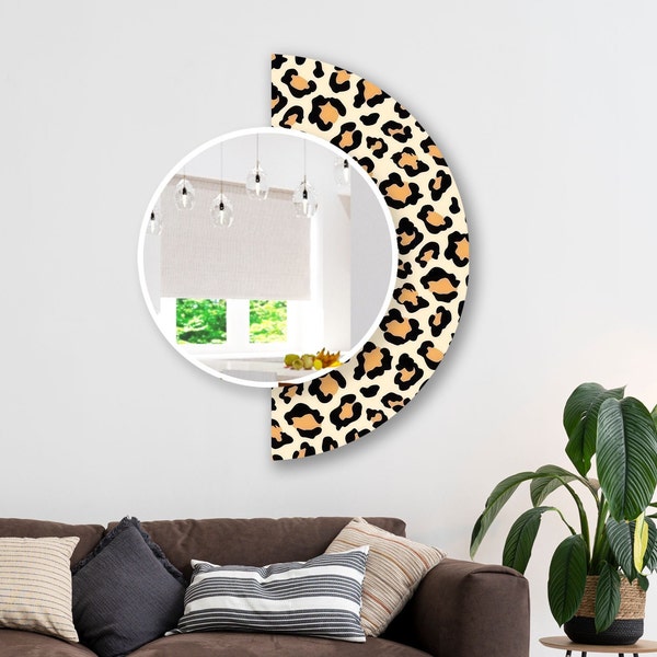 Half Circle Mirror-Asymmetrical Mirror-Leopard Mirror-Handmade Mirror on Tempered Glass-Entryway Hallway Mirror-Round Mirror for Bathroom
