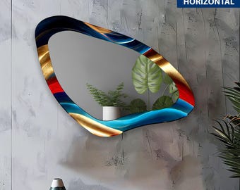 Large Irregular Tempered Glass Wall Mirror: Modern Gold Design