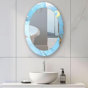 Blue Tempered Glass Wall Mirror: Modern Oval Decor