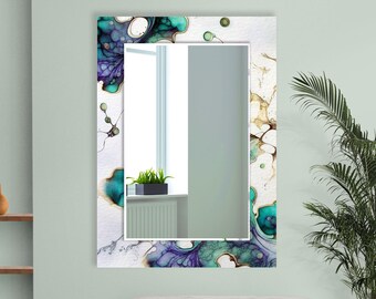 Abstract Art Round Wall Mirror: Gold Frame, Tempered Glass