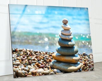 Zen Stone Tempered Glass Wall Art: Beach Decor