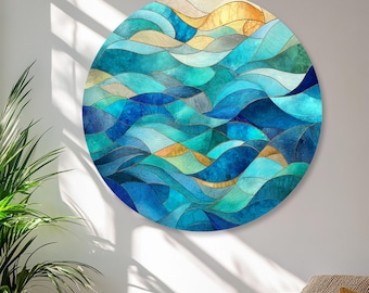 Blue Ocean Waves Tempered Glass Wall Art, Coastal Glass Printing Decor